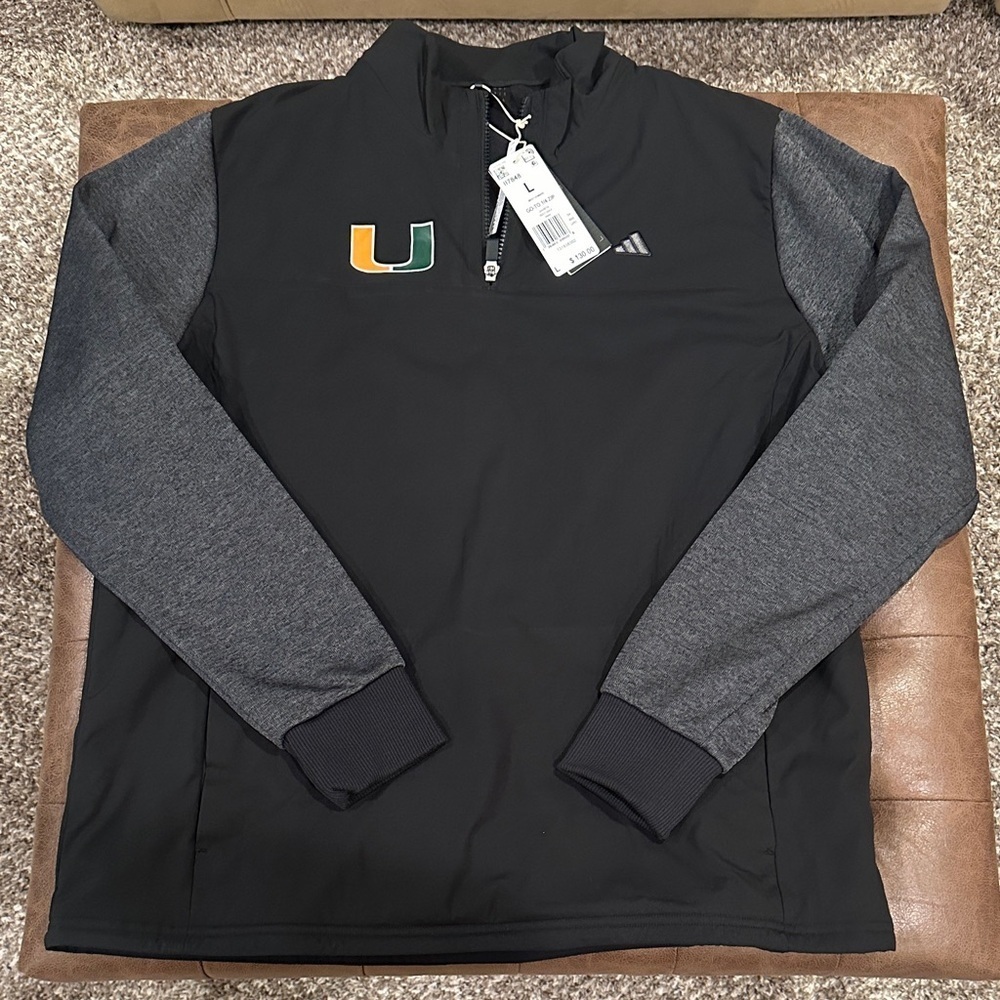 University of Miami Adidas Men's Black and Dark Gray Pullover Quarter Zip